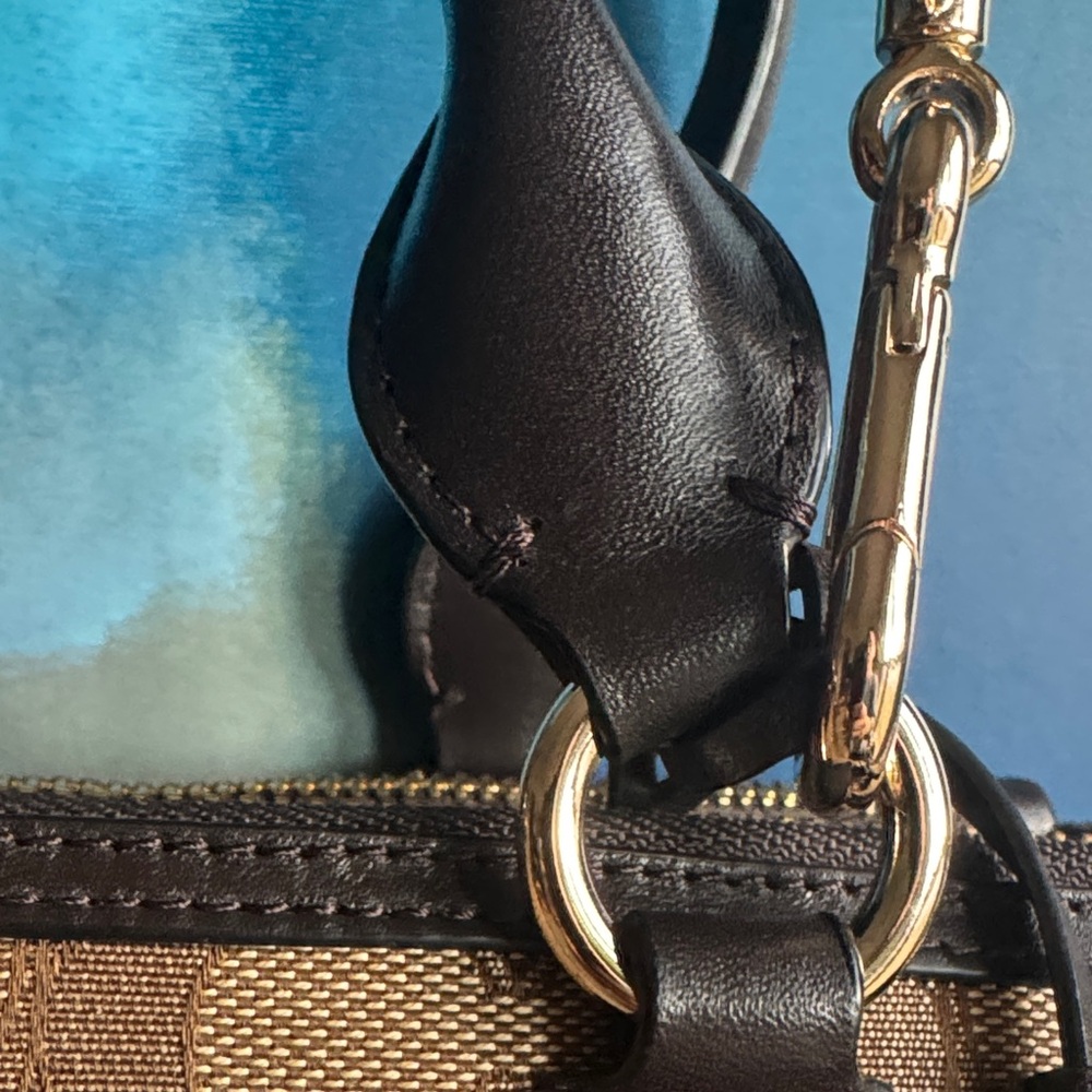 Coach Tan and Black Signature Crosby Carryall Satchel Purse Bag - Picture 9 of 15